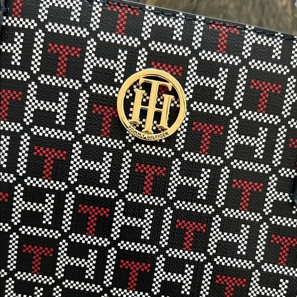 Tommy Hilfiger Women's Geometric Black and Red Shoulder Bag - Picture 9 of 15